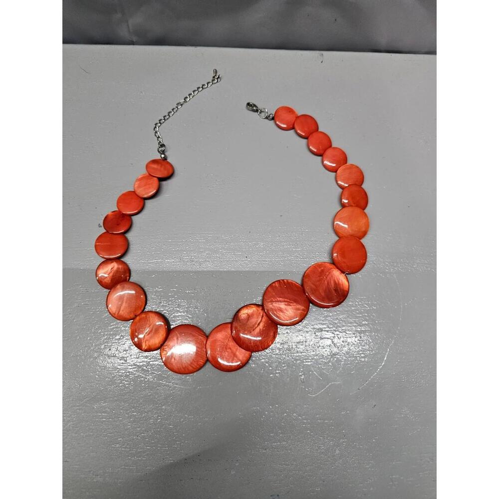 Orange Shell Disc Necklace Adjustable Womens Fashion Jewelry Statement Piece
